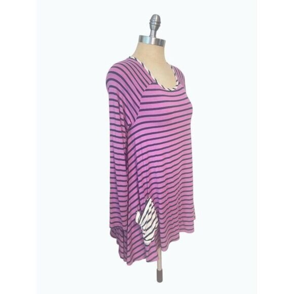 Matilda Jane No Limitations Purple Striped Swing Top with pockets Small - Picture 2 of 5